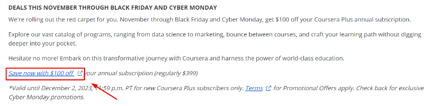 Coursera - Click The Save now with $100 off