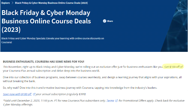 Coursera Plus Black Friday & Cyber Monday