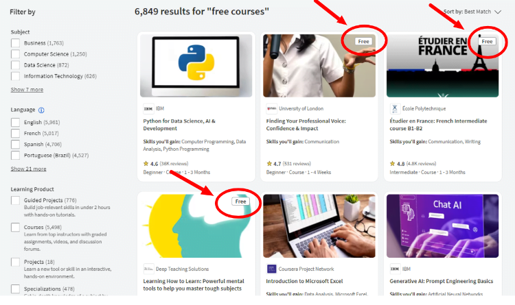 Coursera's Free Courses Or Auditing Options 
