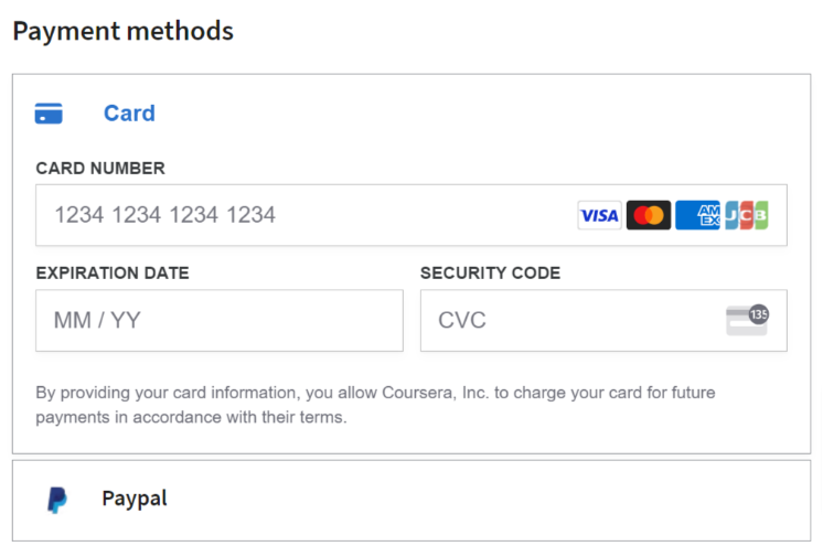 Coursera Plus Payment Methods