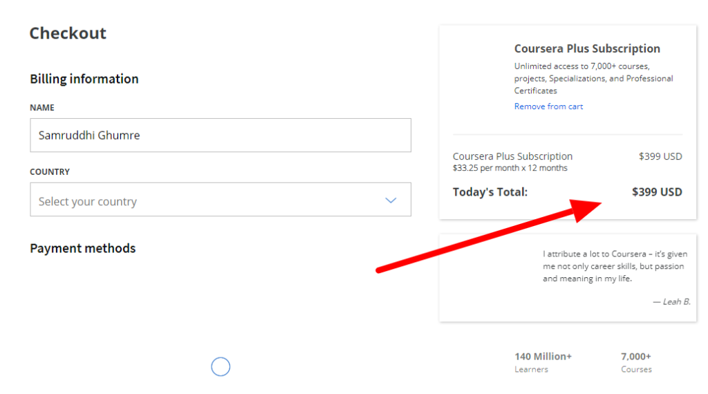 Coursera Plus discount checkout
