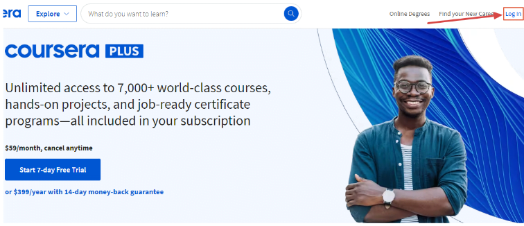 Search Coursera's Website & Log In To The Account 