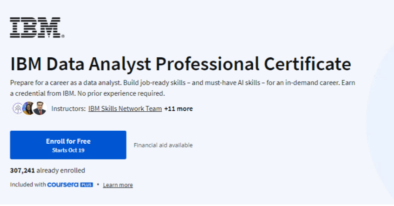 IBM Data Analyst Professional Certificate
