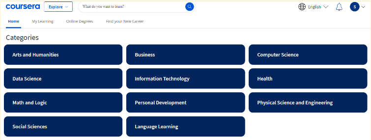 Coursera course categories