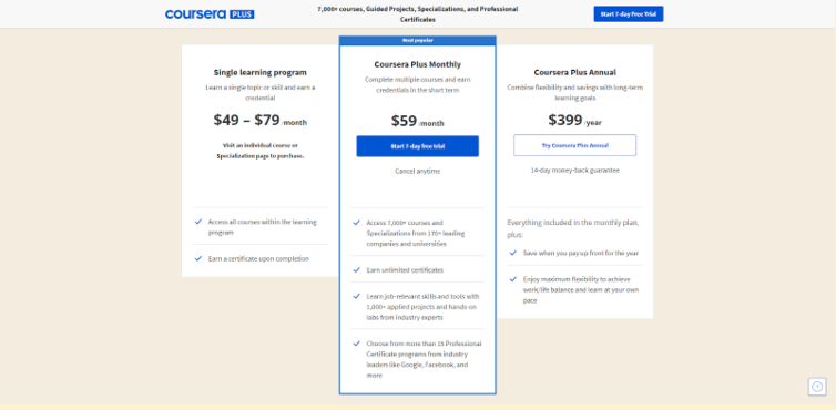 coursera pricing